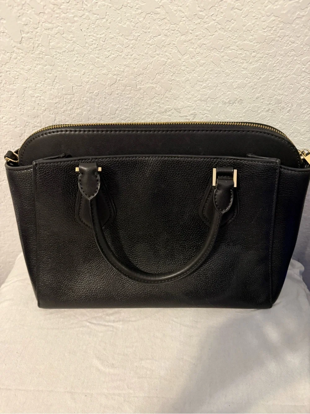 Michael Kors Black Pebbled Leather Satchel with Gold Accents